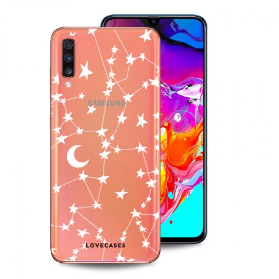 LoveCases Samsung Galaxy A70 Gel Case - White Stars & Moons