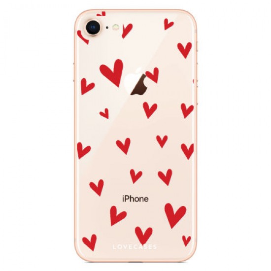 LoveCases iPhone 8 Plus Hearts Phone Case - Clear Red