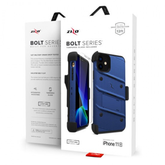 Zizo Bolt Series iPhone 11 Tough Case & Screen Protector - Blue/Black