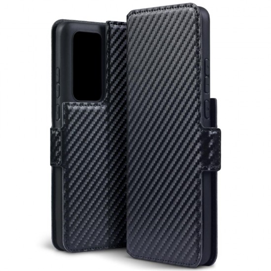 Terrapin Huawei P40 Pro Low Profile PU Leather Wallet Case - Black Carbon Fibre 