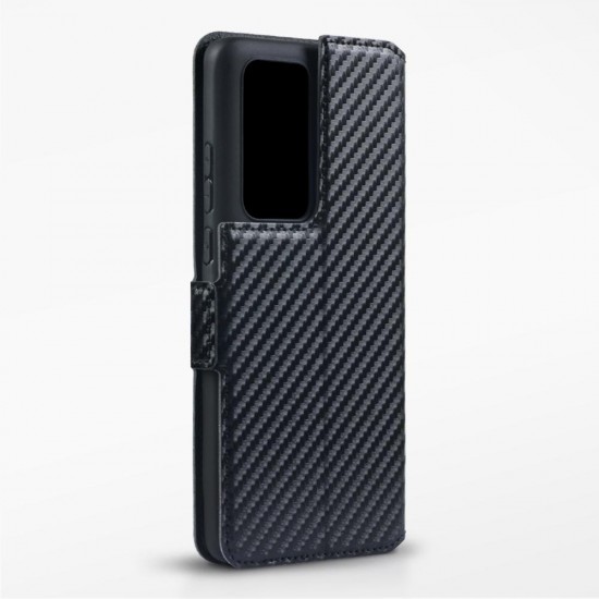 Terrapin Huawei P40 Pro Low Profile PU Leather Wallet Case - Black Carbon Fibre 