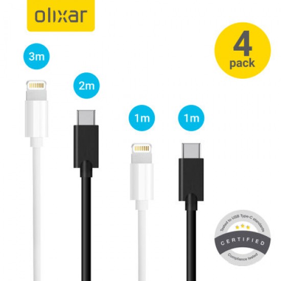 Olixar USB-C & Lightning Charging Cable Family Starter Pack - 4 Pack