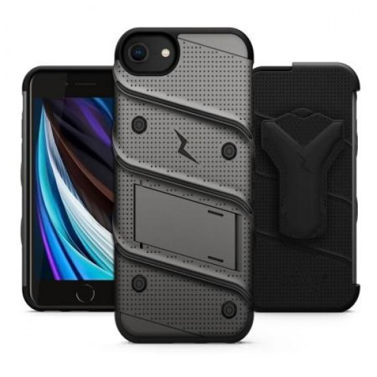 Zizo Bolt Series iPhone 8 / 7 Tough Case & Belt Clip - Grey / Black