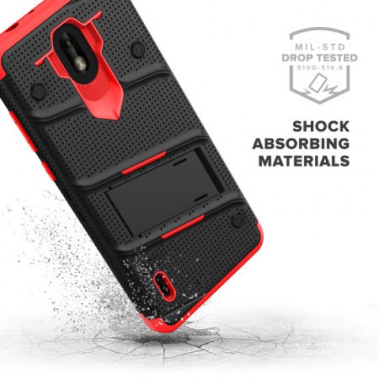 Zizo Bolt Nokia 3.1 C Case & Screen Protector- Black and Red