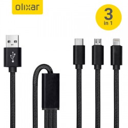 Olixar 3-in-1 USB-C, Lightning & Micro USB Braided Tough Cable