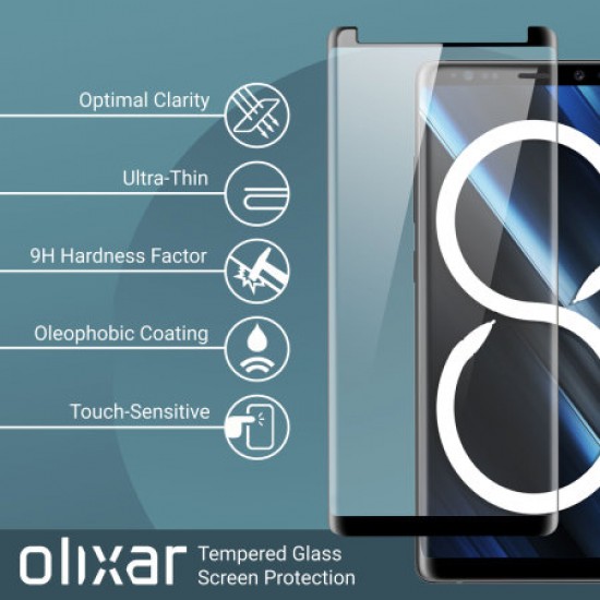 Olixar Samsung Note 8 Case Friendly Glass Screen Protector 2-in-1 Pack