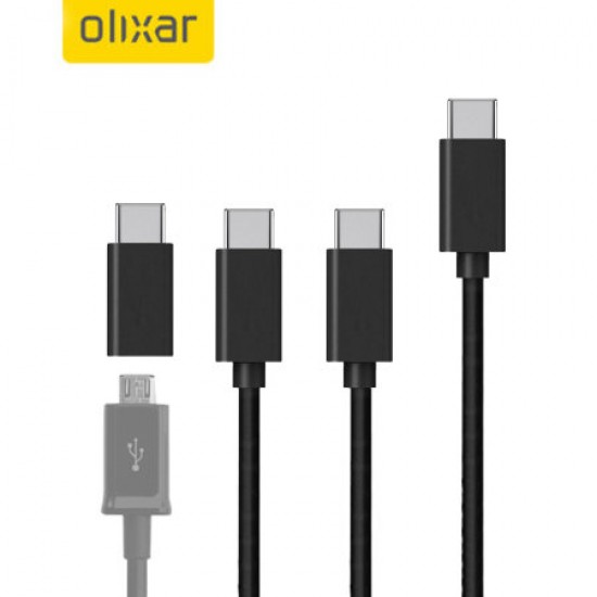 Olixar Micro USB & USB-C Charging Cable Variety Pack - 4 Pack - Black