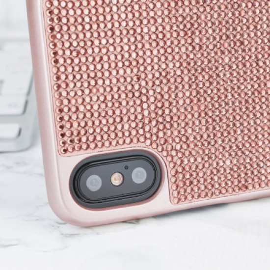 LoveCases iPhone XS Gel Case - Rose Gold Luxury Crystal