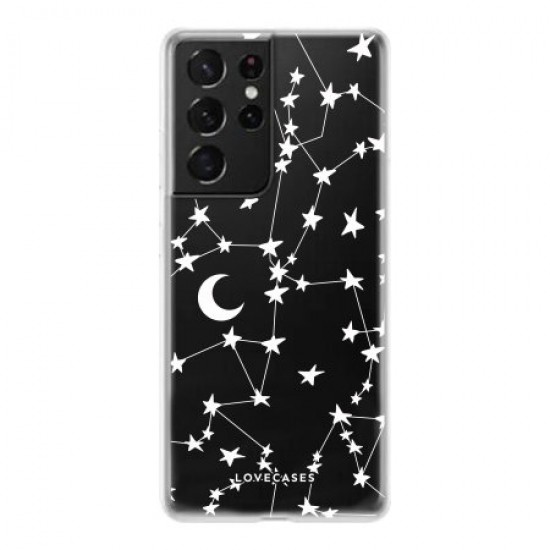 LoveCases Samsung Galaxy S21 Ultra Gel Case - White Stars And Moons
