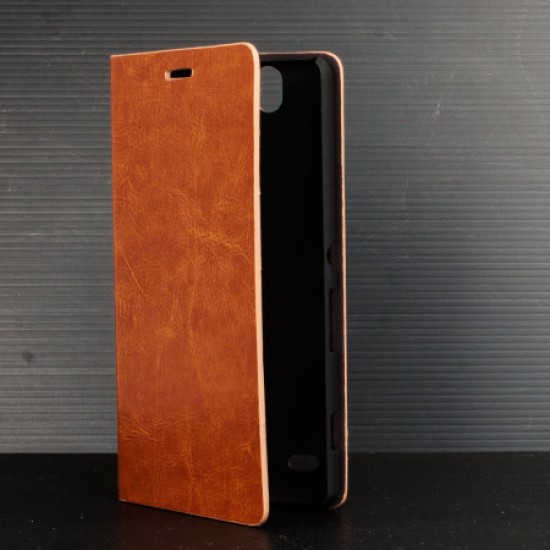 Olixar Leather-Style Sony Xperia C4 Wallet Stand Case - Light Brown