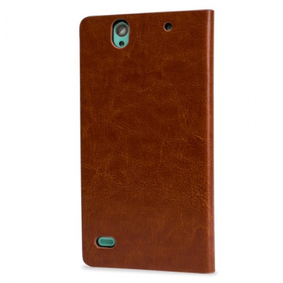 Olixar Leather-Style Sony Xperia C4 Wallet Stand Case - Light Brown