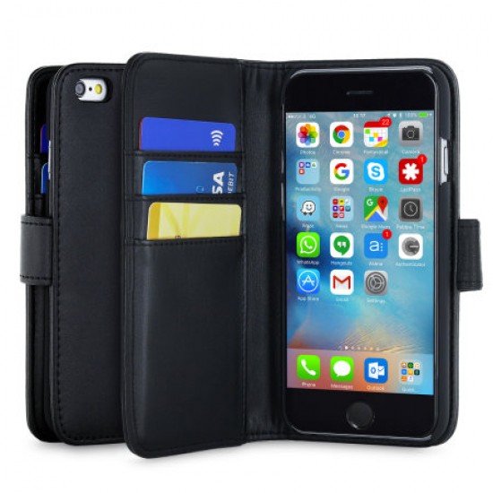 Olixar Genuine Leather iPhone 6S Wallet Case - Black