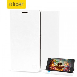 Olixar Leather-Style Sony Xperia Z3+ Wallet Stand Case - White