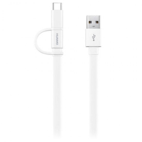 Official Huawei 2-in-1 Micro USB & USB-C 1.5m Charging Cable - White