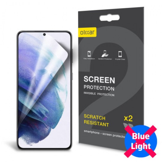 Olixar Samsung S21 Anti-Blue Light Film Screen Protector - 2 Pack