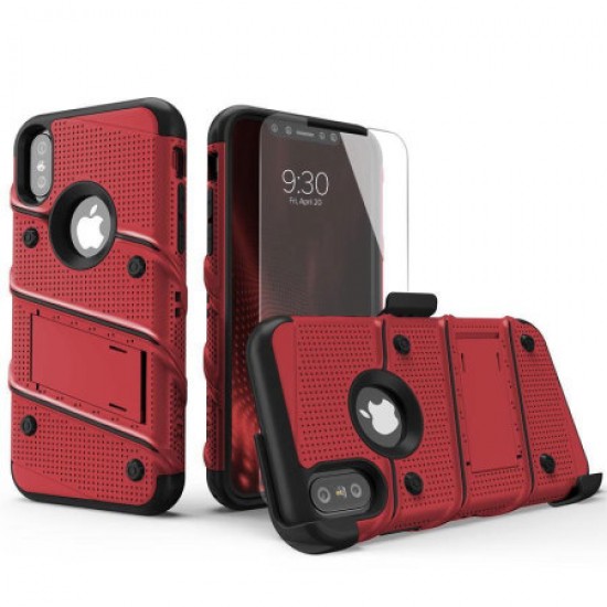 Zizo Bolt iPhone X Tough Case & Screen Protector - Red / Black