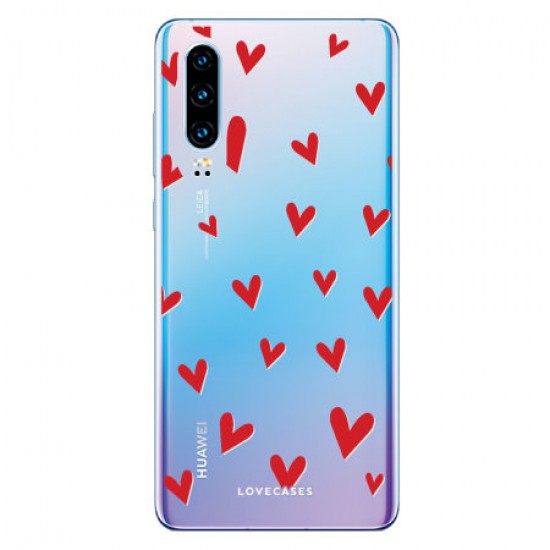 LoveCases Huawei P30 Hearts Phone Case - Clear Red