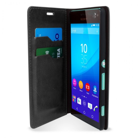 Olixar Leather-Style Sony Xperia C4 Wallet Stand Case - Black