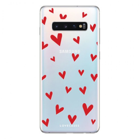 LoveCases Samsung S10 Hearts Phone Case - Clear Red