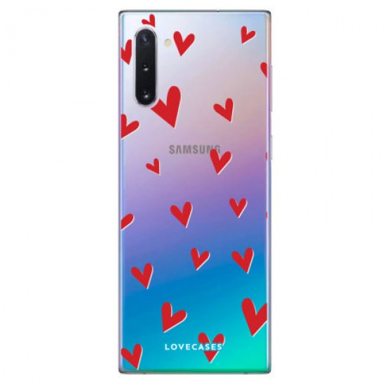 LoveCases Samsung Note 10 Hearts Phone Case - Clear Red
