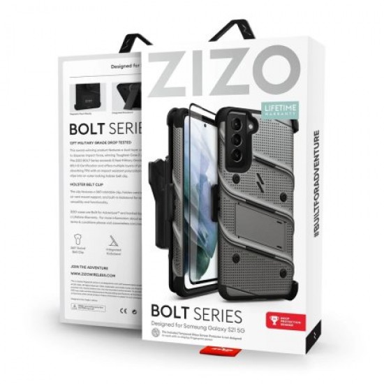 Zizo Bolt Samsung Galaxy S21 Tough Case & Screen Protector - Grey