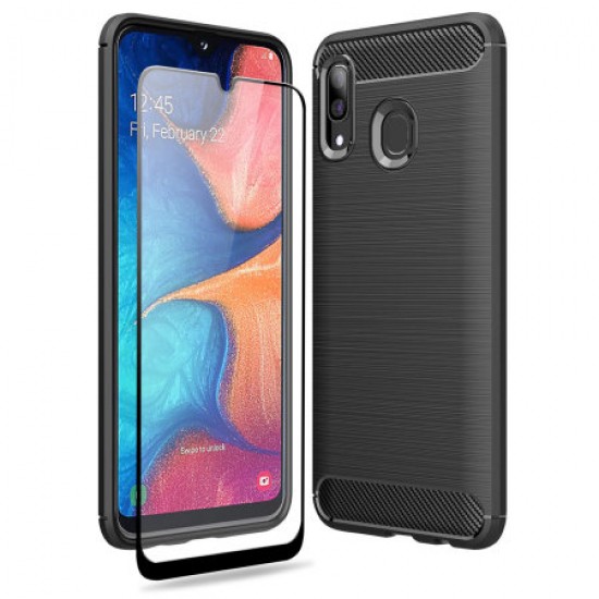 Olixar Sentinel Samsung A20 Case & Glass Screen Protector - Black