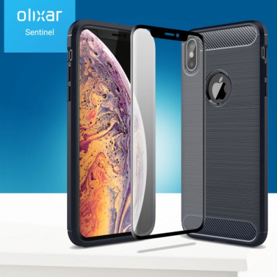 Olixar Sentinel iPhone XS Max Case and Glass Screen Protector - Navy