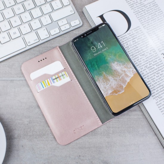 Olixar Leather-Style iPhone X Wallet Stand Case - Rose Gold