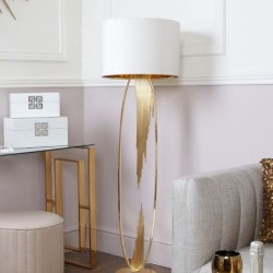 Gold Oval Abstract Metal Floor Lamp With White Crocodile Cylinder Shade