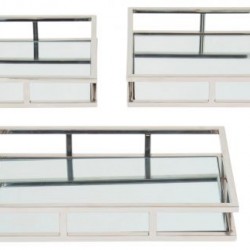 Trinity Glass Top With Silver Frame Set of 3 Trays